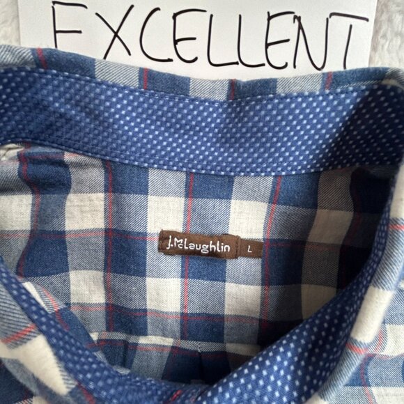 J. McLaughlin Mens Blue White Gingham Long Sleeve Button-Down Shirt Large Casual - Picture 3 of 9